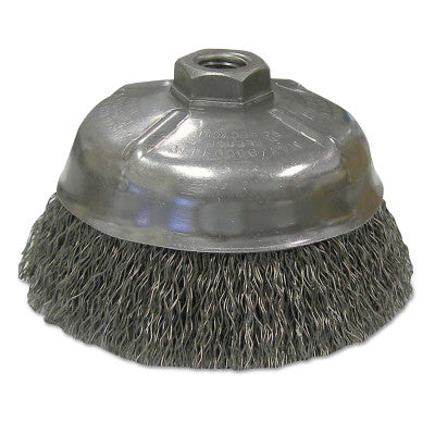 Crimped Wire Cup Brushes, 5 in Dia., 0.02 in Carbon Steel Wire