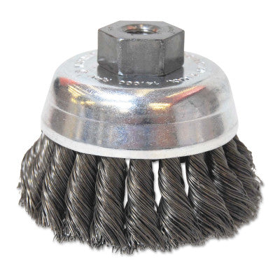 Knot-Style Cup Brushes, 2 3/4" Dia, 0.014" Carbon Steel Wire, 3/8 in - 24 Arbor