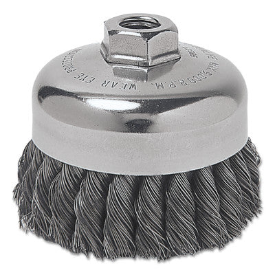 Heavy-Duty Knot-Style Cup Brushes, 4 in Dia., 0.025 in Carbon Steel Wire, Bulk