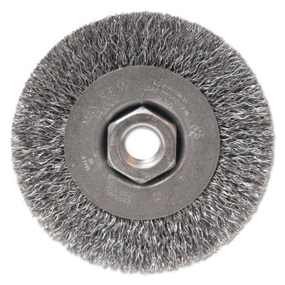 Light Duty Crimped Wheel Brushes, 4 D x 1/2 W, 0.014 Carbon Steel, 5/8" - 11 UNC