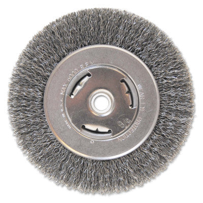 Light Duty Crimped Wheel Brushes, 6 D x 7/8 W, 0.014 Carbon Steel, 5/8" - 1/2"