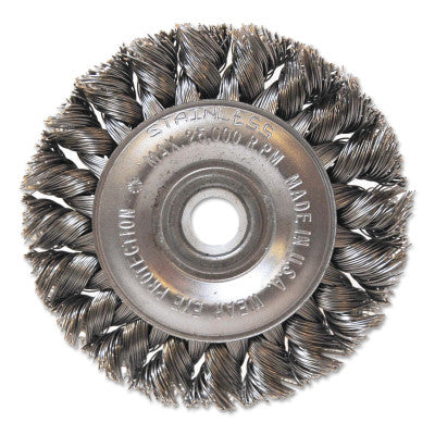 Aggressive Cleaning Knot Wheel Brush, 3" D x 3/8" W, 0.014" Carbon Steel, 1/2"