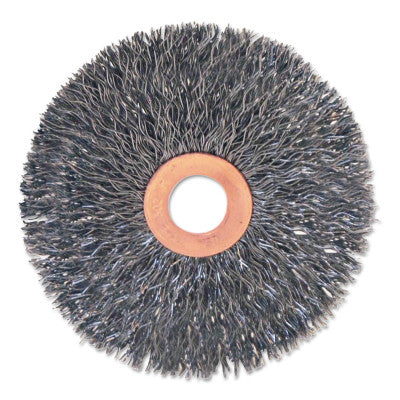 Stainless/Aluminum Small Crimped Wheel Brushes, 3 x 5/8, 0.014, 1/2 - 3/8"