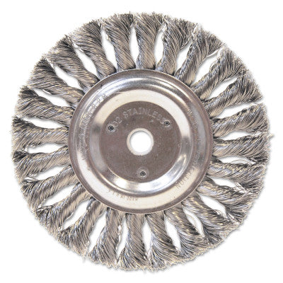 Irregular Stainless/Aluminum Knot Wheel Brushes, 6 D x 1/2 W, 0.016, 5/8 - 1/2"