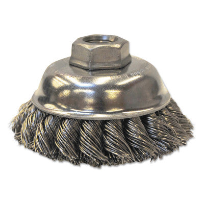Knot-Style Cup Brushes, 3 1/2 in Dia., 0.023 in Stainless Steel Wire