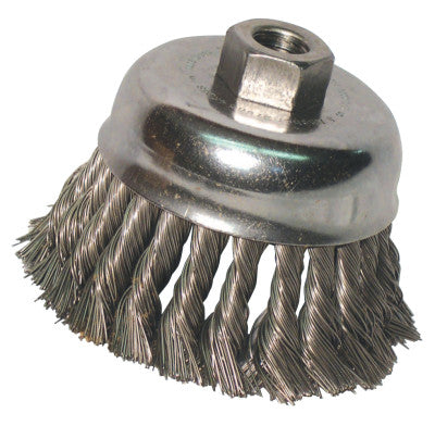 Knot Wire Cup Brush, 3 in Dia., M10 x 1.25 Arbor, .02 in Carbon Steel