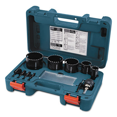 11 Pc. Diamond Grit Hole Saw Sets, 1/4 in-2 1/2 in Cut Diam.