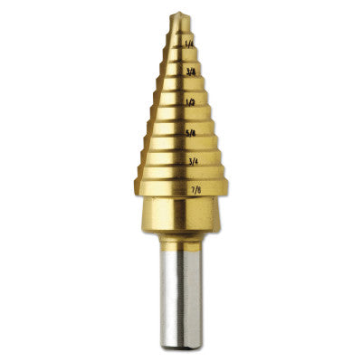 Titanium Coated Step Drill Bits, 3/16 in - 7/8 in, 12 Steps