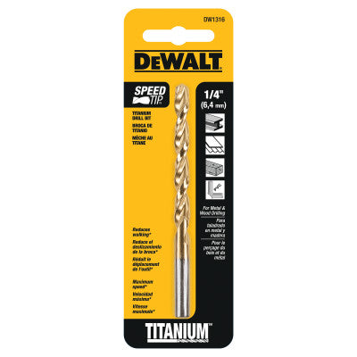 Titanium Split Point Drill Bits, 1/4 in