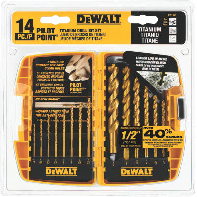 14-Pc. Titanium Drill Bit Sets, 1/16 in - 3/16 in Cut Dia., 14-Piece
