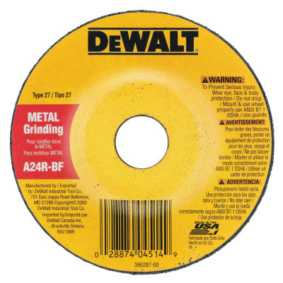 Type 27 Depressed Center Wheels, 4 in, 5/8 in Arbor, A24R Grit, 1/4 in Thick