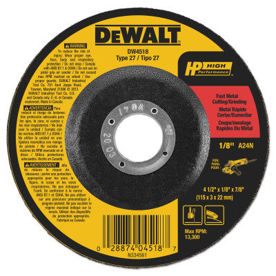 Type 27 Depressed Center Wheels, 7/8 in Arbor, A24R Grit, Aluminum Oxide