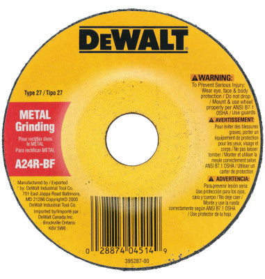Type 27 Depressed Center Wheels, 5 X 1/4 X 7/8, A24R Grit, Aluminum Oxide