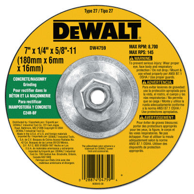 Type 27 Depressed Center Wheels, 7  X 1/4 X 5/8"-11, C24R Grit, Silicon Carbide