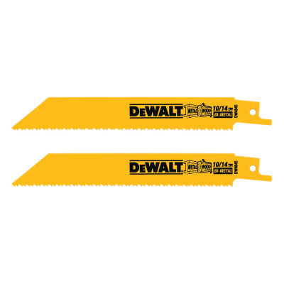 Bi-Metal Reciprocating Saw Blades, 6 in, 10/14 TPI, Straight Back, Wood, 2/PK