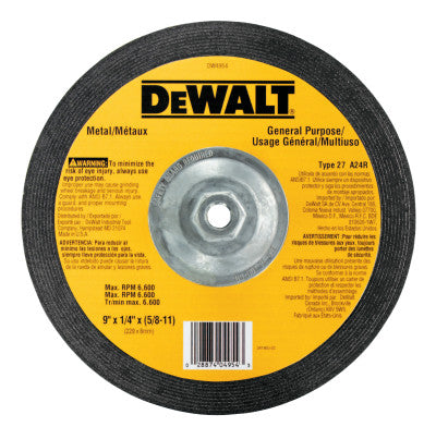Type 27 Depressed Center Wheels, 9 X 1/4 X 5/8 -11, A24R Grit, Aluminum Oxide