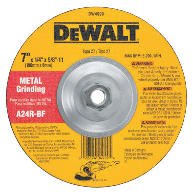 Type 27 Depressed Center Wheels, 7 X 1/4 X 5/8 in-11, A24R Grit, Aluminum Oxide
