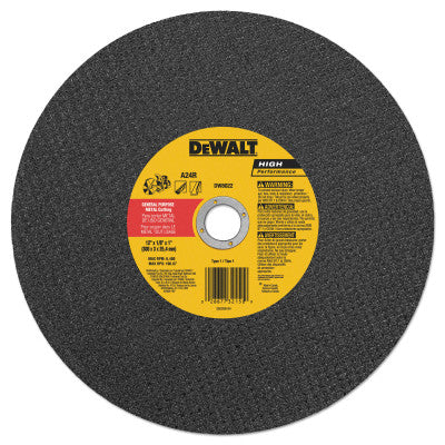 High Speed Wheels, 12 in, 1 in Arbor, A24R, 6,400 rpm, Metal Cutting