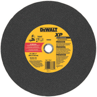 Extended Performance Metal Chop Saw Wheels, 14", 1" Arbor, TA24T Grit, 4,300 rpm