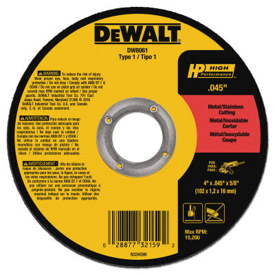 Type 1 Metal Thin Cut-Off Wheels, 5 in, 7/8 in Arbor, A60T Grit, 12,200 rpm