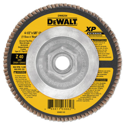 Extended Performance Flap Wheels, Type 27, 4 1/2 in, 40 Grit, Zirconia