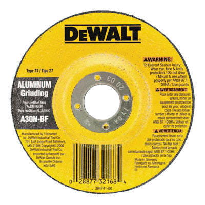 Type 27 Depressed Center Wheels, 4 1/2", 7/8 in Arbor, A30N Grit, Aluminum Oxide