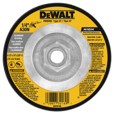 Aluminum Cutting/Grinding Wheels, 4 1/2 in, A30N Grit, 13,300 rpm