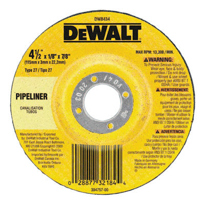 Type 27 Depressed Center Wheels, 4 1/2", 7/8 in Arbor, A24R Grit, Aluminum Oxide
