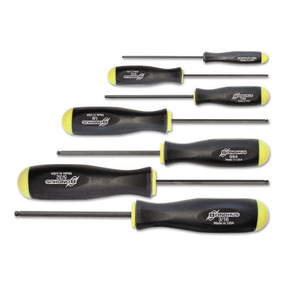 Balldriver Hex Screwdriver Sets, Hex Ball, 7 Piece, 5/64 - 3/16 in