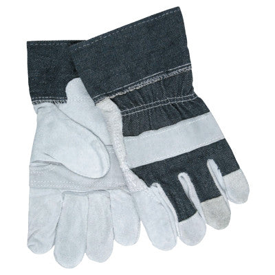 Economy Leather Patch Palm Gloves, Large, Split Cowhide, Gray/Blue