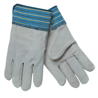 Select Split Cow Gloves, Large, Gray/Brown Fabric w/Yellow/Blue/Black Stripes