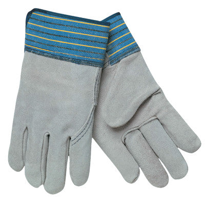 Select Split Cow Gloves, X-Large, Gray/Blue with Blue/Yellow/Black Stripes