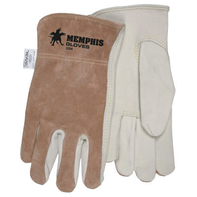 Unlined Driver's Gloves, Cow Grain Leather/Split Leather/Kevlar, Extra Large