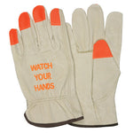 "Watch Your Hands" Drivers Gloves, Large, Beige/Hi-Vis Orange/Brown