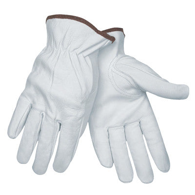 Goatskin Drivers Gloves, Grain Goatskin, Large, White/Brown