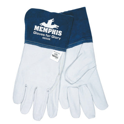 Gloves for Glory, Large, Grain Goatskin/Cowhide, White/Blue