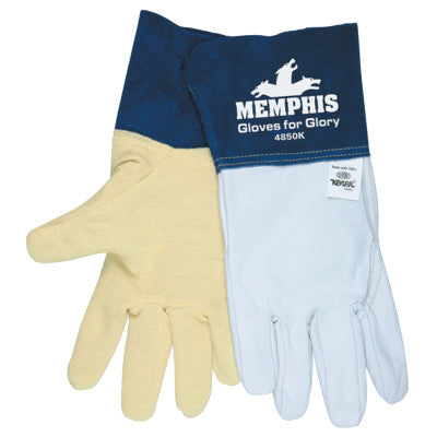 Gloves for Glory, Small, Grain Goatskin/Cowhide, White/Blue