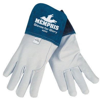 Gloves for Glory MIG/TIG Gloves, Grain Goat Skin/Split Cow Leather, 2XL, WH/Blue