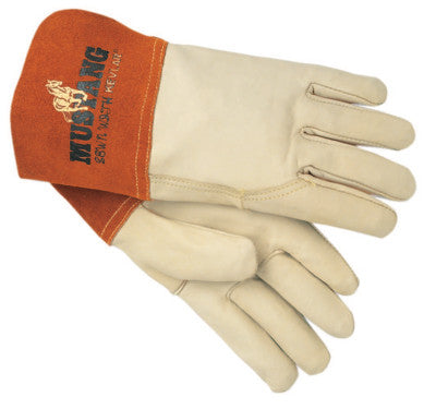 Mustang Welding Gloves, Grain Cowhide & Split Cowhide Leather, L, Russet/Beige