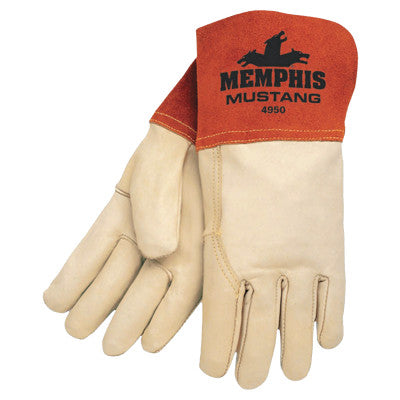 Mustang Welding Gloves, Grain Cowhide & Split Cowhide Leather, Sm, Russet/Beige