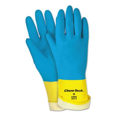 Chem-Tech Neoprene over Latex Gloves, Smooth, Medium, Blue/Yellow