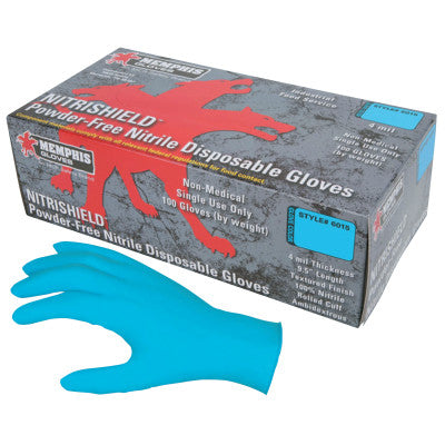 NitriShield Gloves, Rolled Cuff, Medium, Blue