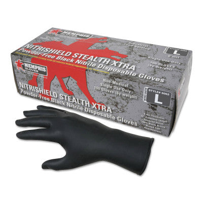 Nitrile Disposable Gloves, Powder Free; Textured, 6 mil, Medium, Black