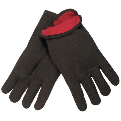 Fleece-Lined Jersey Gloves, Large, Brown/Red