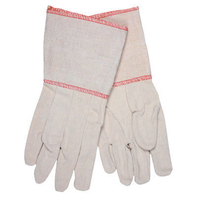 Cotton Canvas Gloves, Large, Natural, Plasticized Gauntlet Cuff