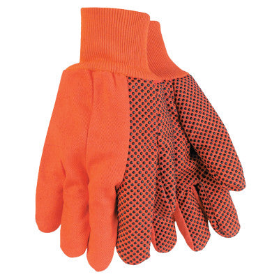 Double-Palm Canvas Gloves, Large, Hi-Visibility Orange, Knit Wrist Cuff