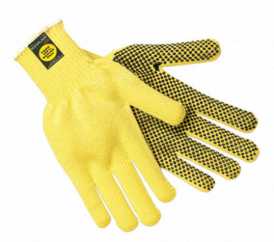 Kevlar Gloves, Large, Yellow, PVC Dots 1 Side