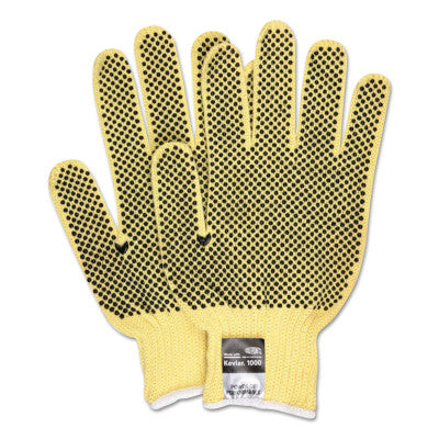 2-Sided PVC Dotted Gloves, Medium, Yellow/Brown/Blue