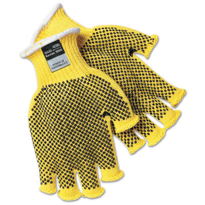 PVC Dotted Kevlar String Knit Gloves, Large, Knit-Wrist, Yellow, Dots 2 Side