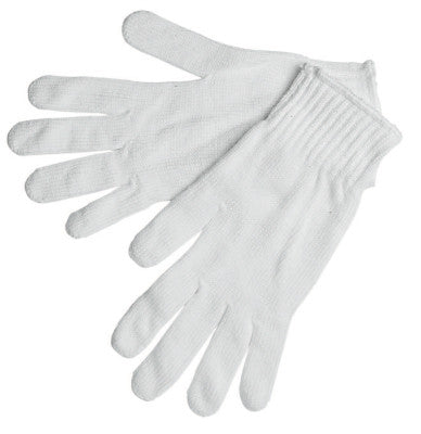 String Knit Gloves, Cotton/Polyester, Large, Gray/White